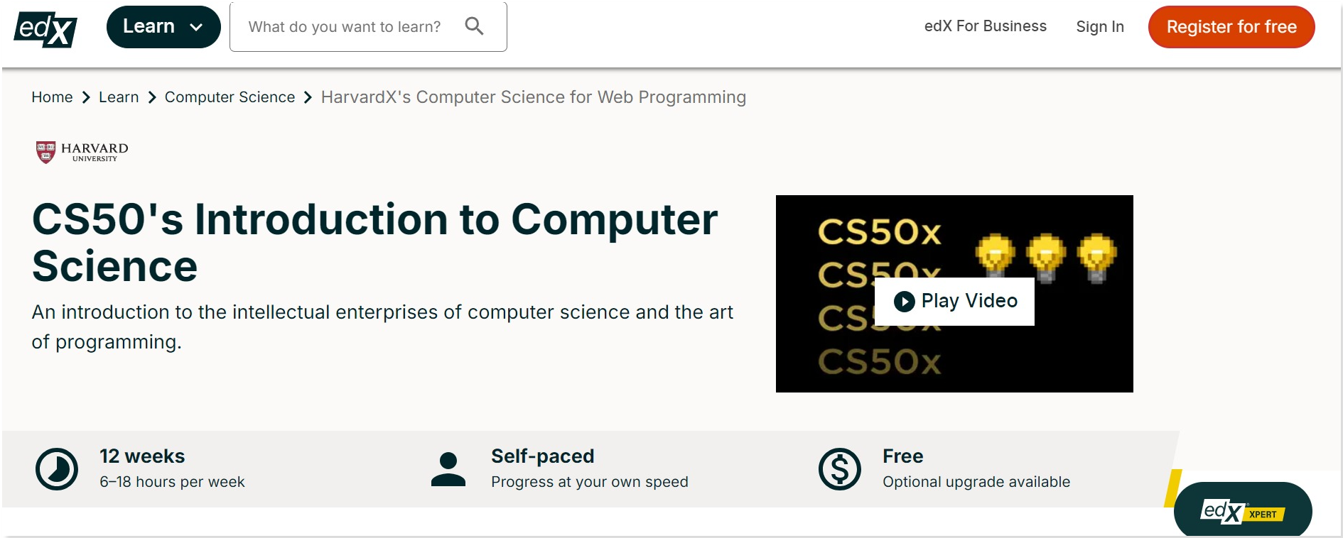 Edx CS50's Introduction to Computer Science (Harvard University) course