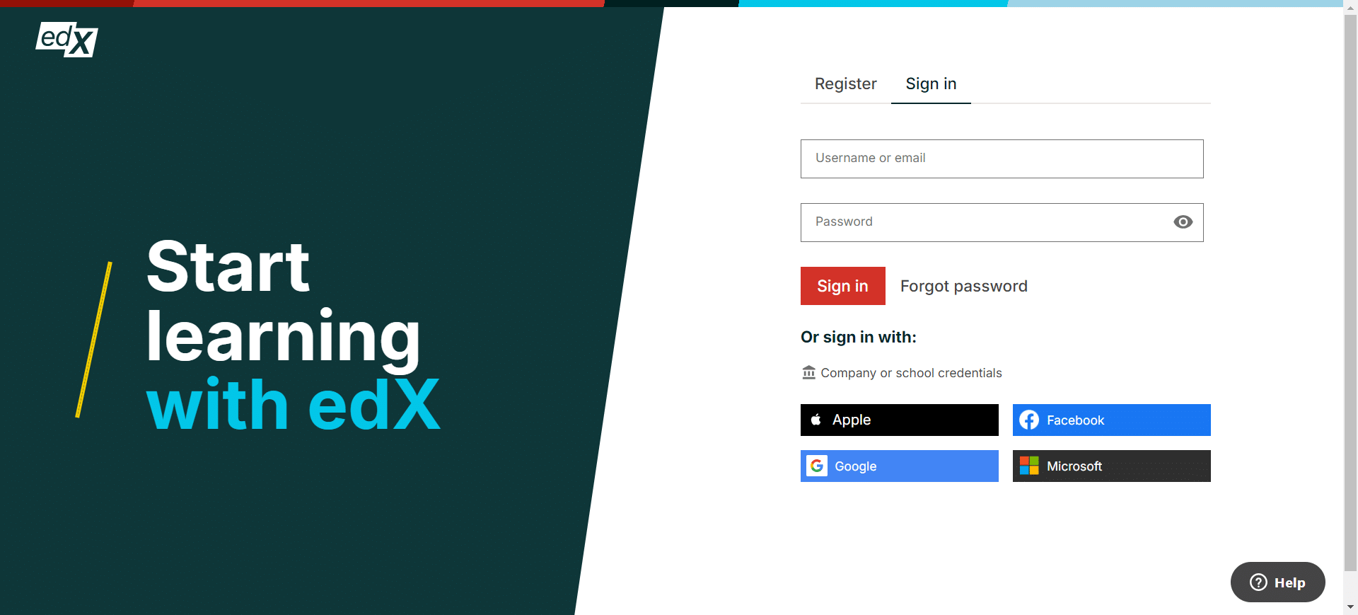 edX login page