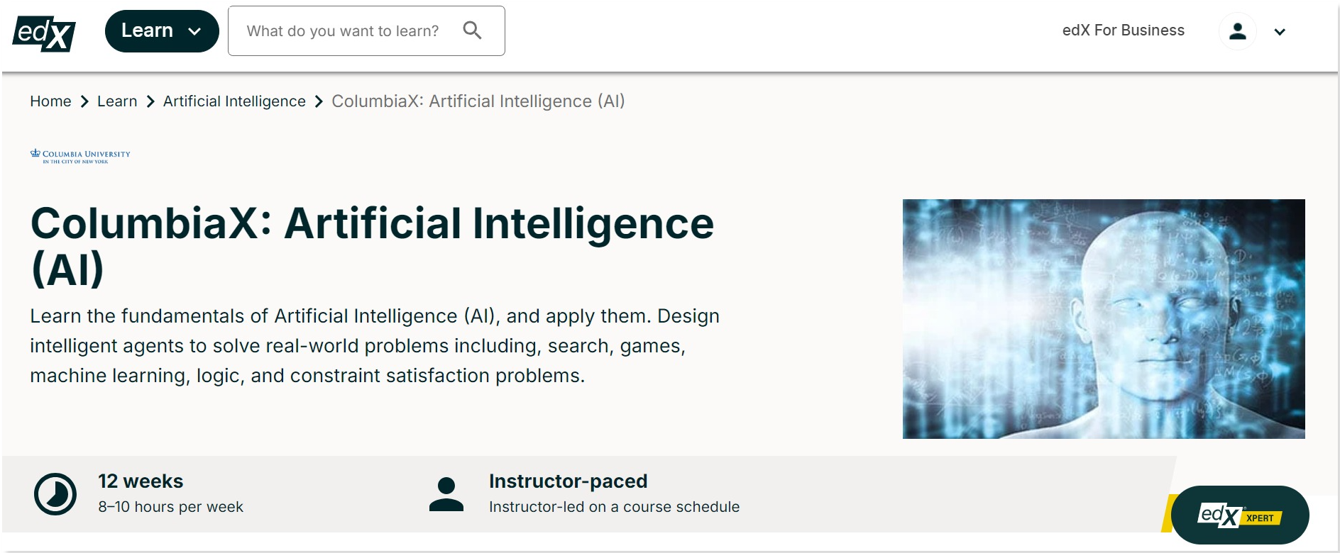 edX Introduction to Artificial Intelligence (Columbia University) course