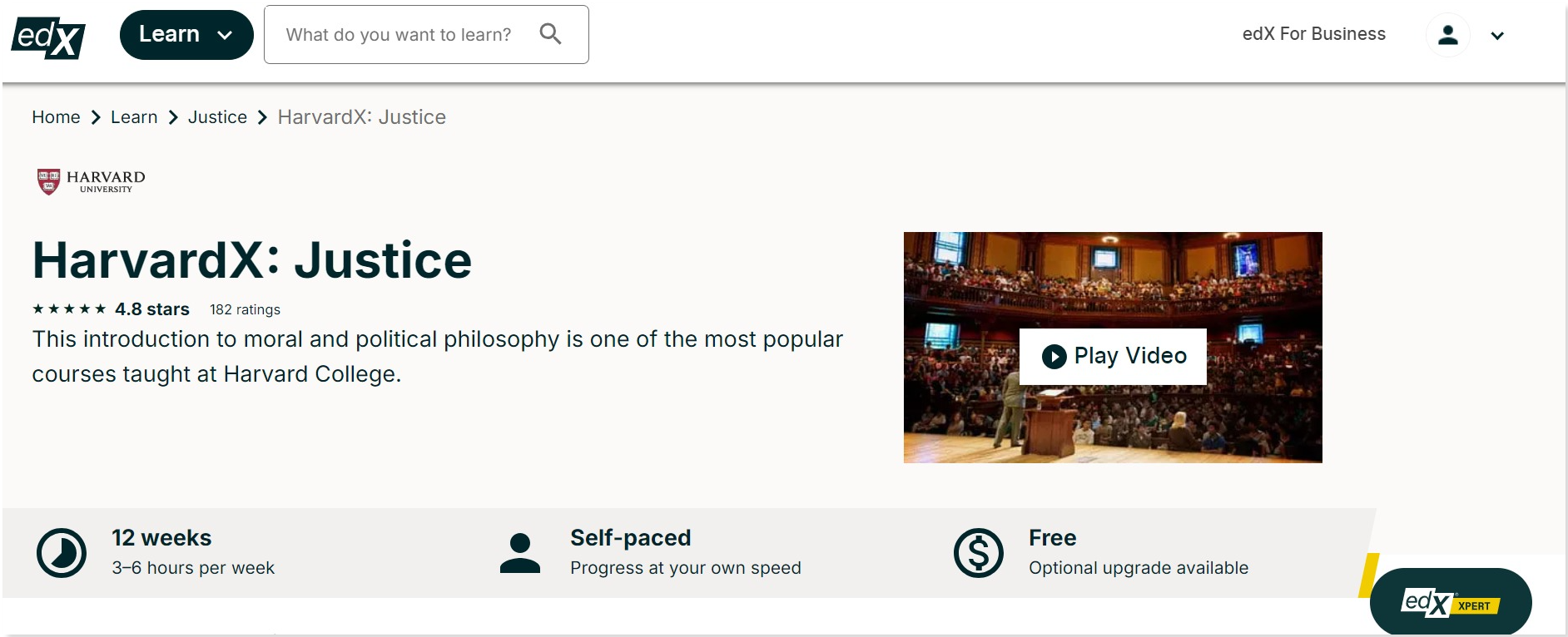 edX Justice (Harvard University) course