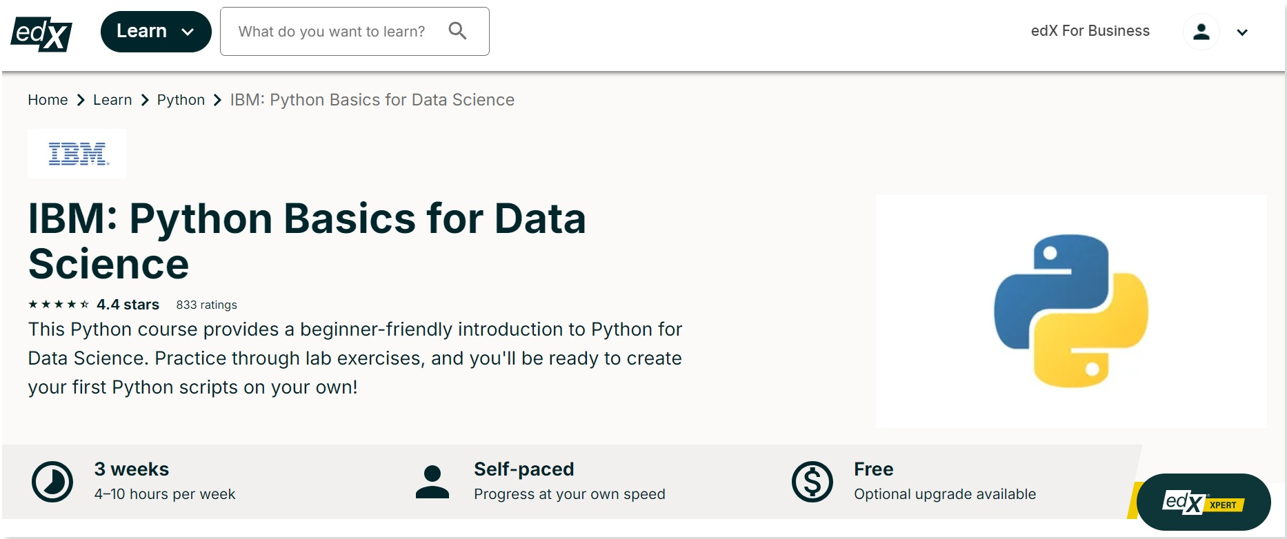 edX Python for Data Science (IBM) course