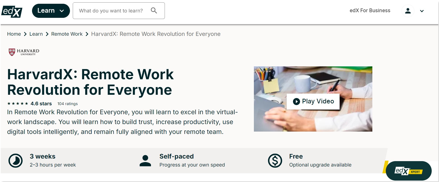 edX Remote Work Revolution for Everyone (Harvard University) course