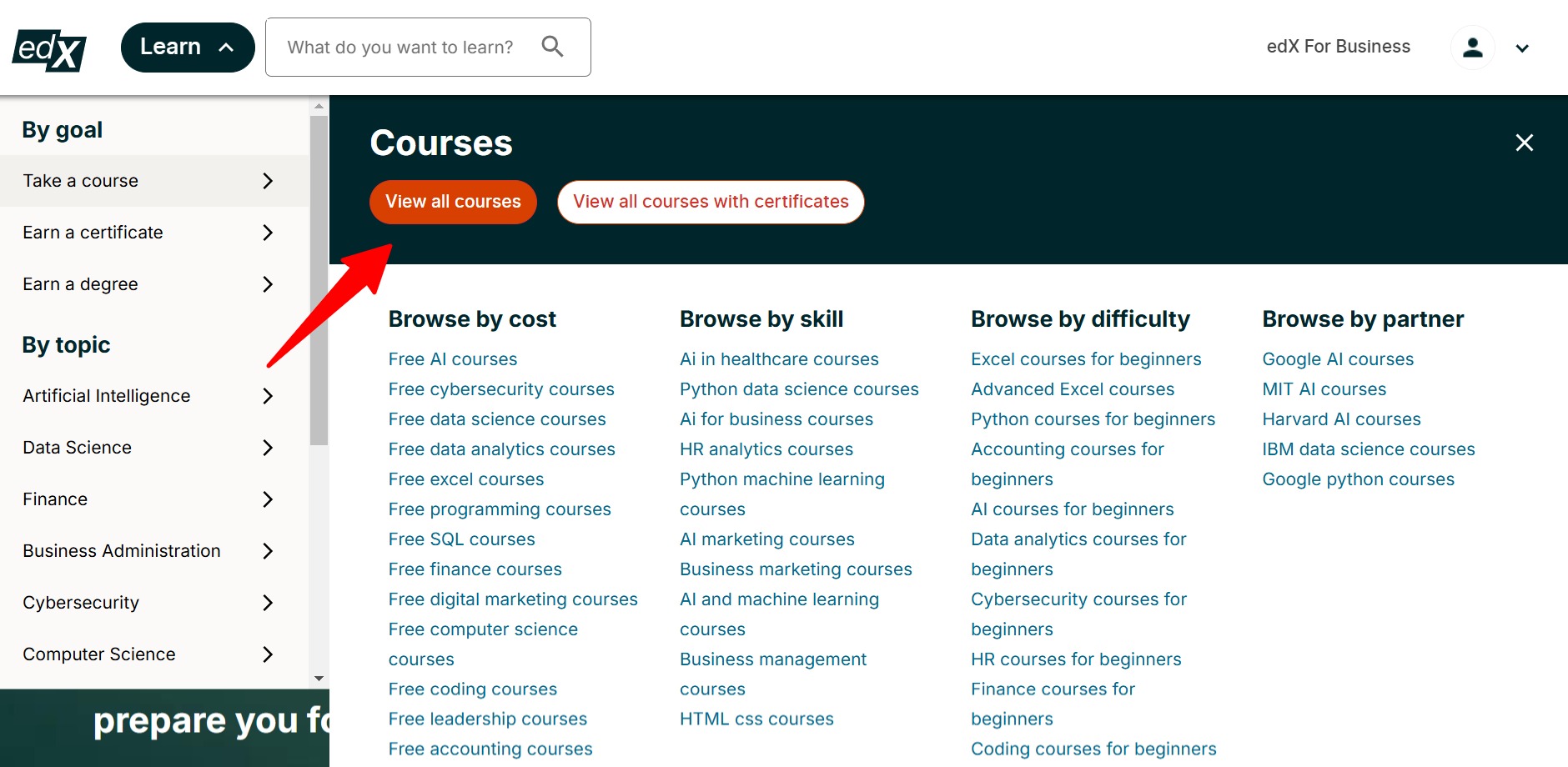 edX course catalog